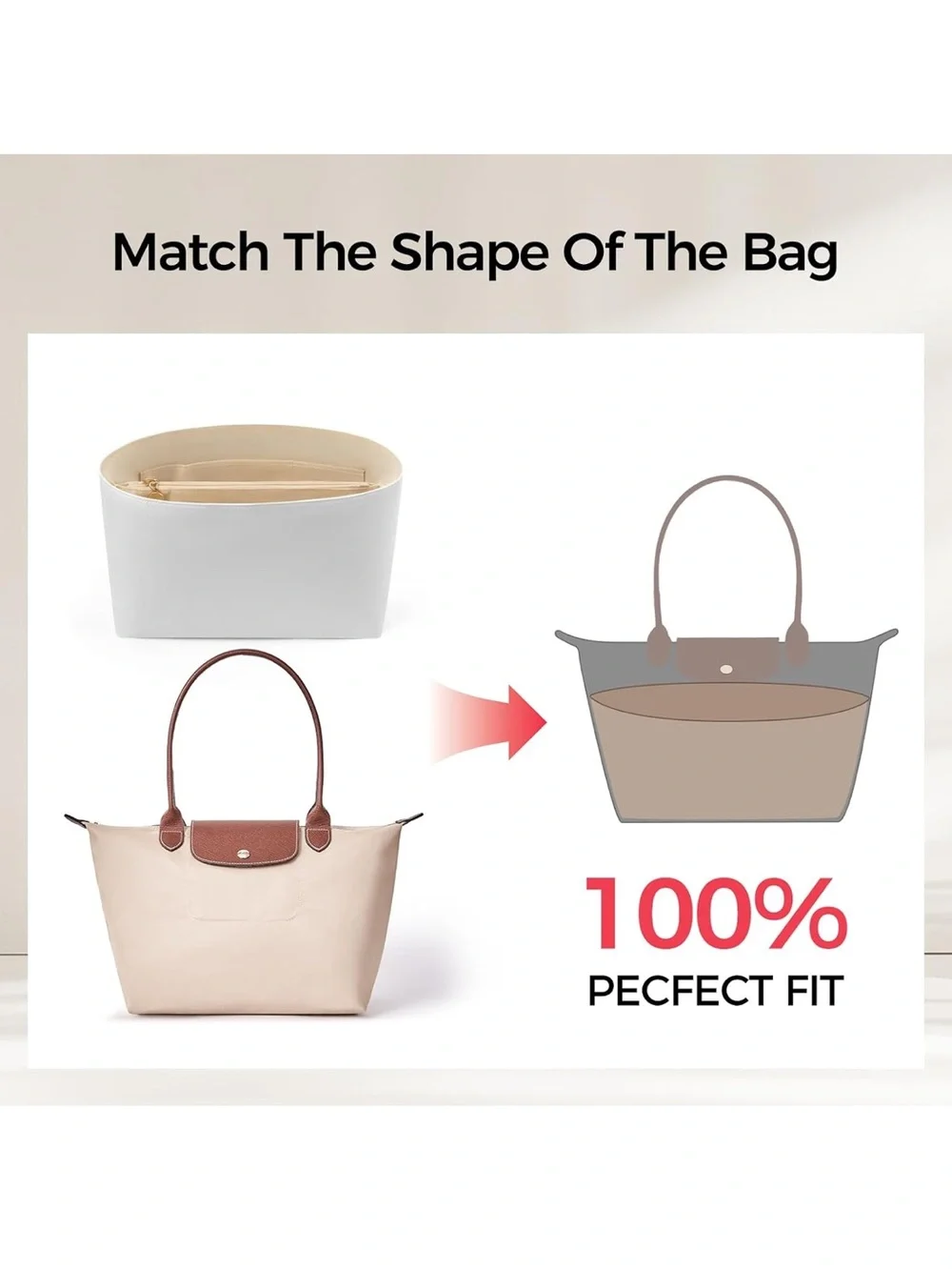 Insert For Handbags For Le Pliage, Ultra-light Waterproof DupontPaper Upgraded